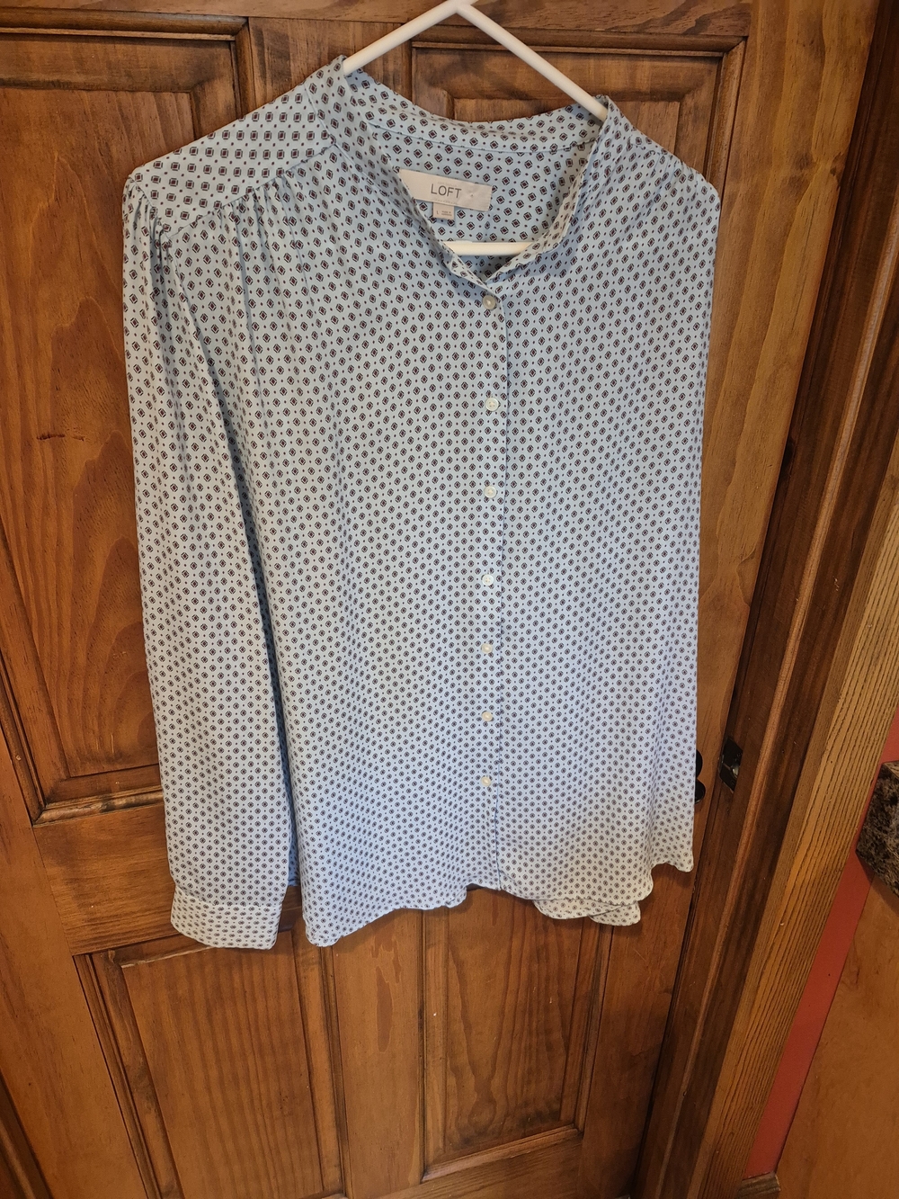 LOFT Blue Printed Button-Down Blouse
